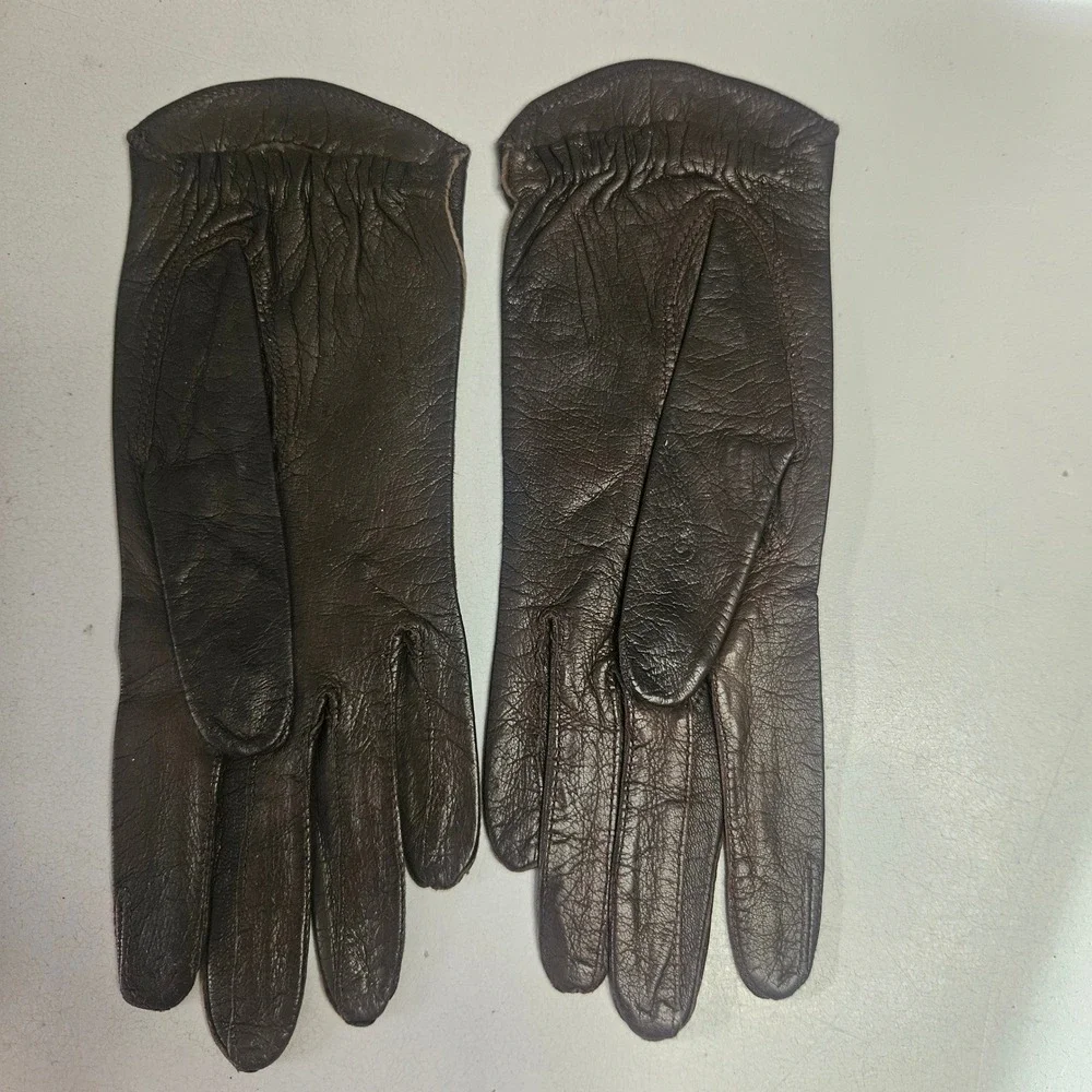 Vintage‎ Real Kid Leather Washable Gloves Brown Size 6 Made in Israel Classic